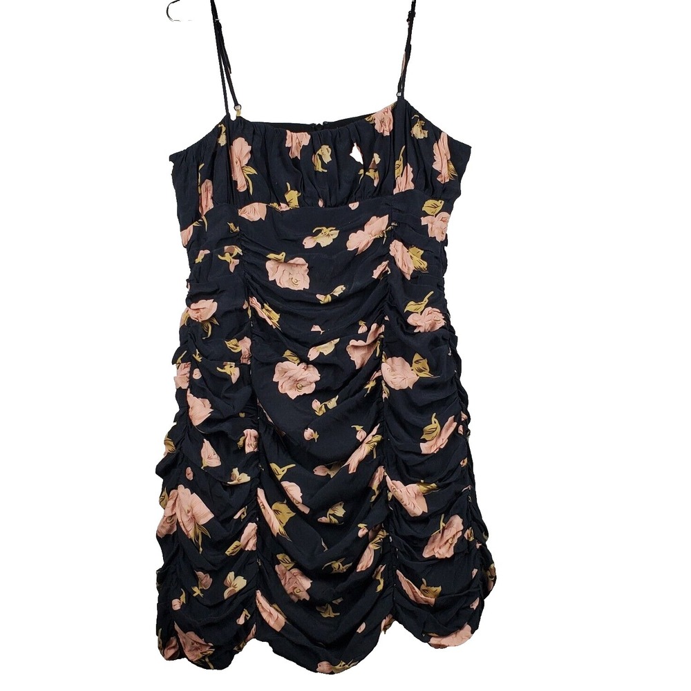 The East Order‎ Veronica Mini Dress Women Large Blue Black Floral Ruched Cottage